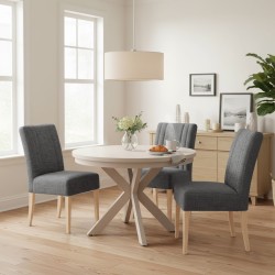 Krzesło tapicerowane FREYA – Bouclé RAVEN, nogi drewniane