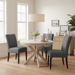 Krzesło tapicerowane FREYA – Bouclé RAVEN, nogi drewniane