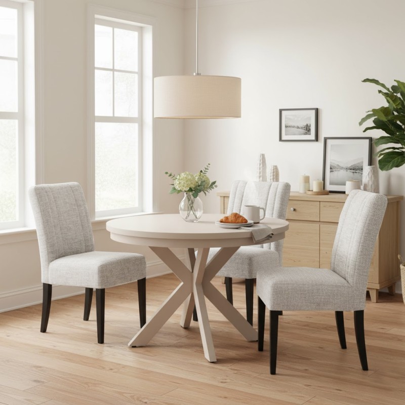 Krzesło tapicerowane FREYA – Bouclé RAVEN, nogi drewniane