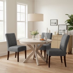 Krzesło tapicerowane FREYA – Bouclé RAVEN, nogi drewniane