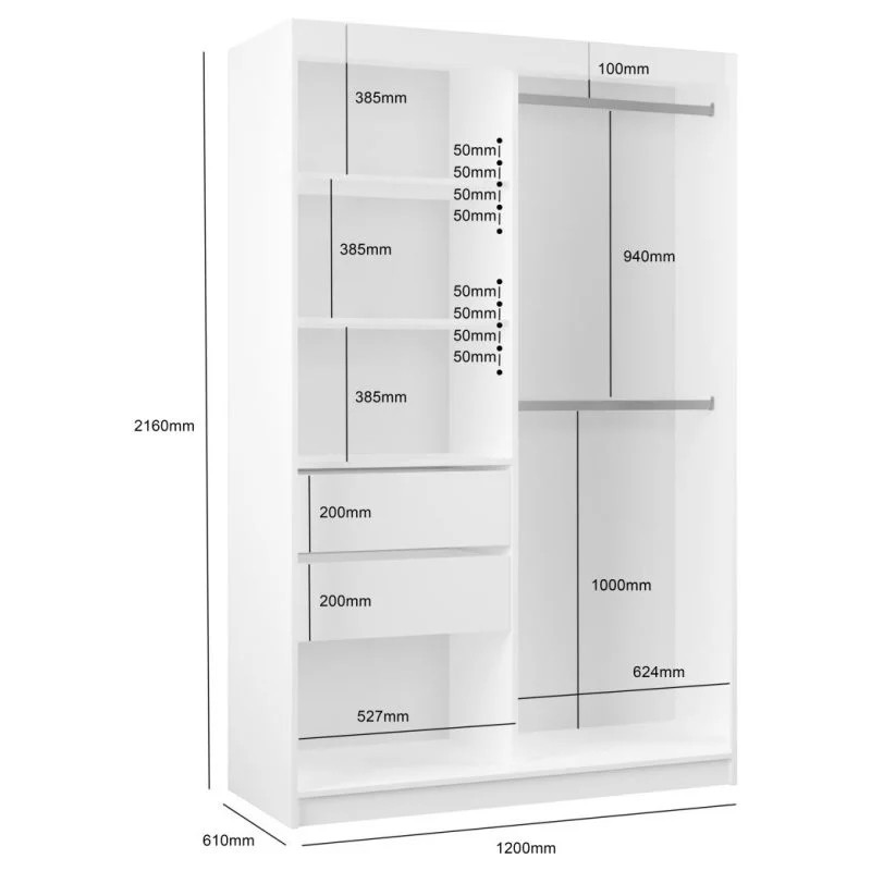 Szafa przesuwna z lustrem i szufladami MARIKA LUX – nowoczesna szafa do sypialni