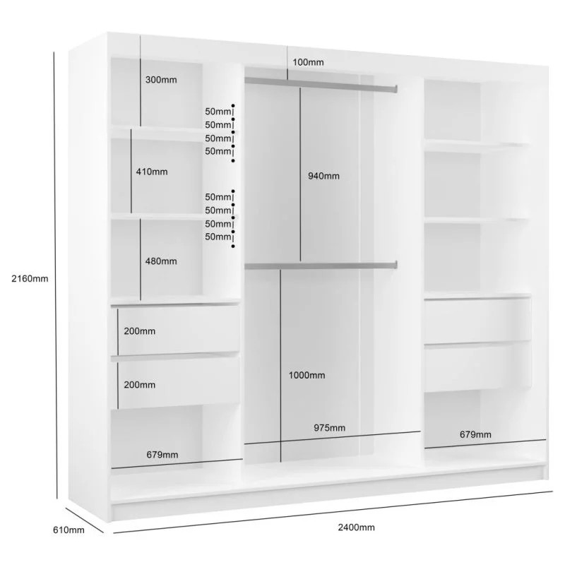 Szafa przesuwna z lustrem i szufladami MARIKA LUX – nowoczesna szafa do sypialni
