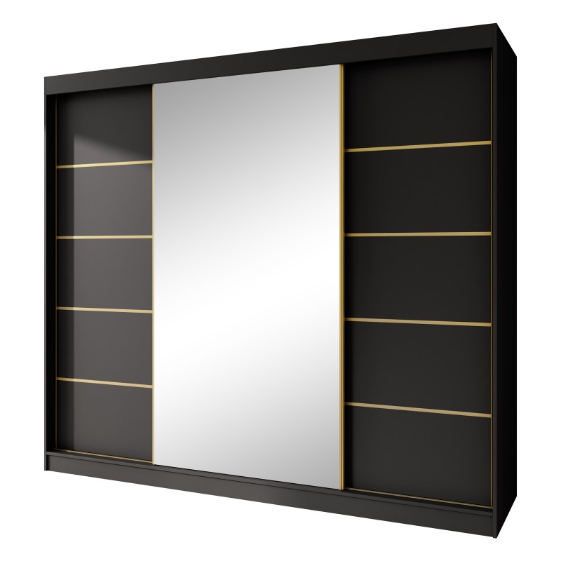 Szafa przesuwna z lustrem i szufladami MARIKA LUX, Czarny, 240 cm