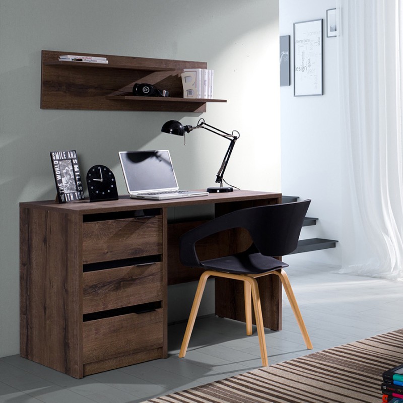 Komoda DEVON 135 cm – 4 szuflady, 3 drzwi | Dąb Monastery + Czarny Połysk