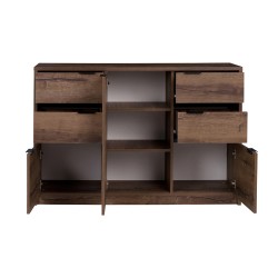 Komoda DEVON 135 cm – 4 szuflady, 3 drzwi | Dąb Monastery + Czarny Połysk