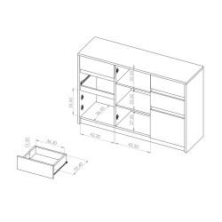 Komoda DEVON 135 cm – 4 szuflady, 3 drzwi | Dąb Monastery + Czarny Połysk
