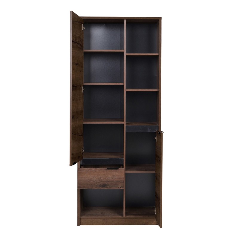 Regał DEVON 200 cm – 2 drzwi, 1 szuflada | Dąb Monastery + Czarny Połysk