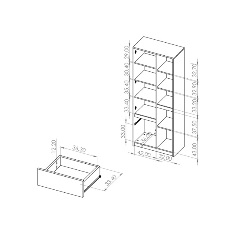 Regał DEVON 200 cm – 2 drzwi, 1 szuflada | Dąb Monastery + Czarny Połysk