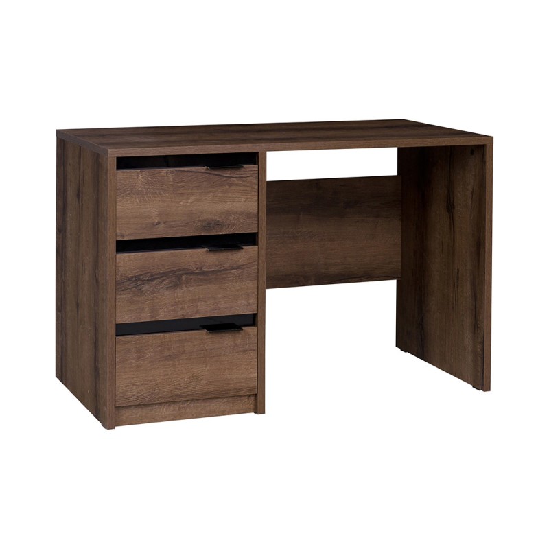 Biurko DEVON 120 cm – 3 szuflady | Dąb Monastery + Czarny Połysk