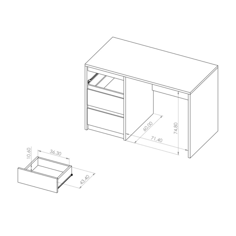 Biurko DEVON 120 cm – 3 szuflady | Dąb Monastery + Czarny Połysk