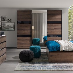 Komoda DEVON 80,5 cm – 4 szuflady | Dąb Monastery + Czarny Połysk