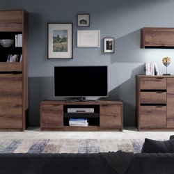 Szafka RTV DEVON 135 cm – 2 drzwi | Dąb Monastery + Czarny Połysk