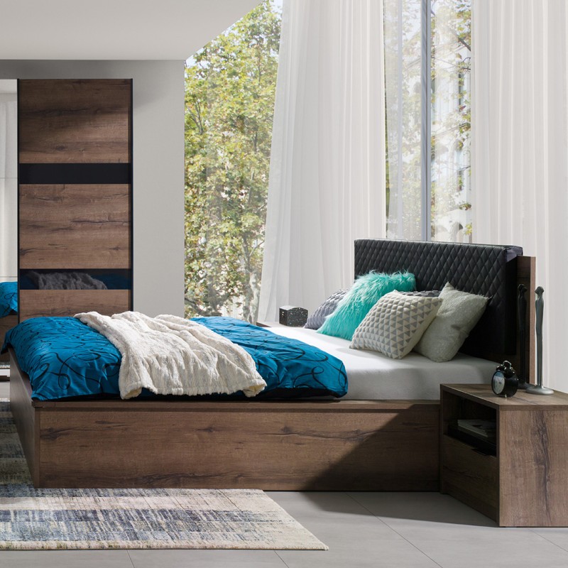 Szafka nocna DEVON – 1 drzwi | Dąb Monastery + Czarny Połysk