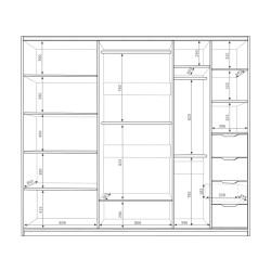 Szafa przesuwna DEVON 250 cm – 3 drzwi, lustro i szuflady | Dąb Monastery + Czarny Połysk