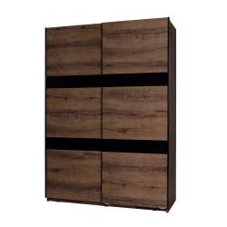 Szafa przesuwna DEVON 150 cm – 2 drzwi, 2 drążki | Dąb Monastery + Czarny Połysk