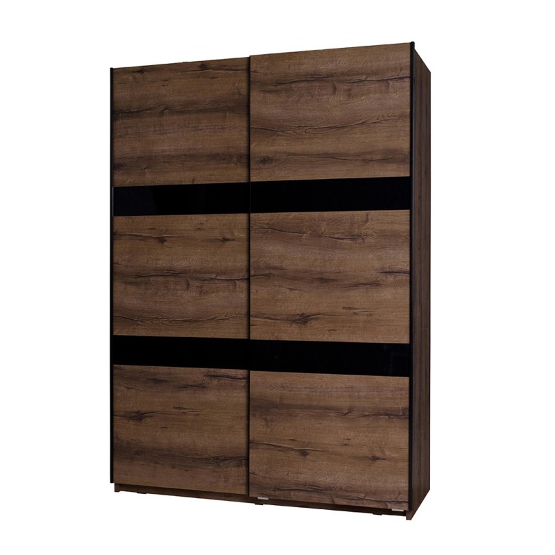 Szafa przesuwna DEVON 150 cm – 2 drzwi, 2 drążki | Dąb Monastery + Czarny Połysk