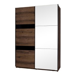 Szafa przesuwna DEVON 150 cm z lustrem – 2 drzwi | Dąb Monastery + Czarny Połysk