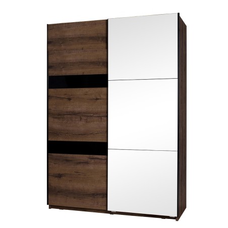 Szafa przesuwna DEVON 150 cm z lustrem – 2 drzwi | Dąb Monastery + Czarny Połysk