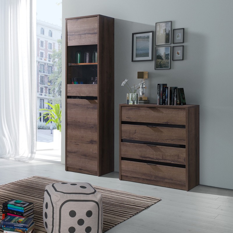 Witryna DEVON 200 cm – 2 drzwi, 4 półki | Dąb Monastery + Czarny Połysk