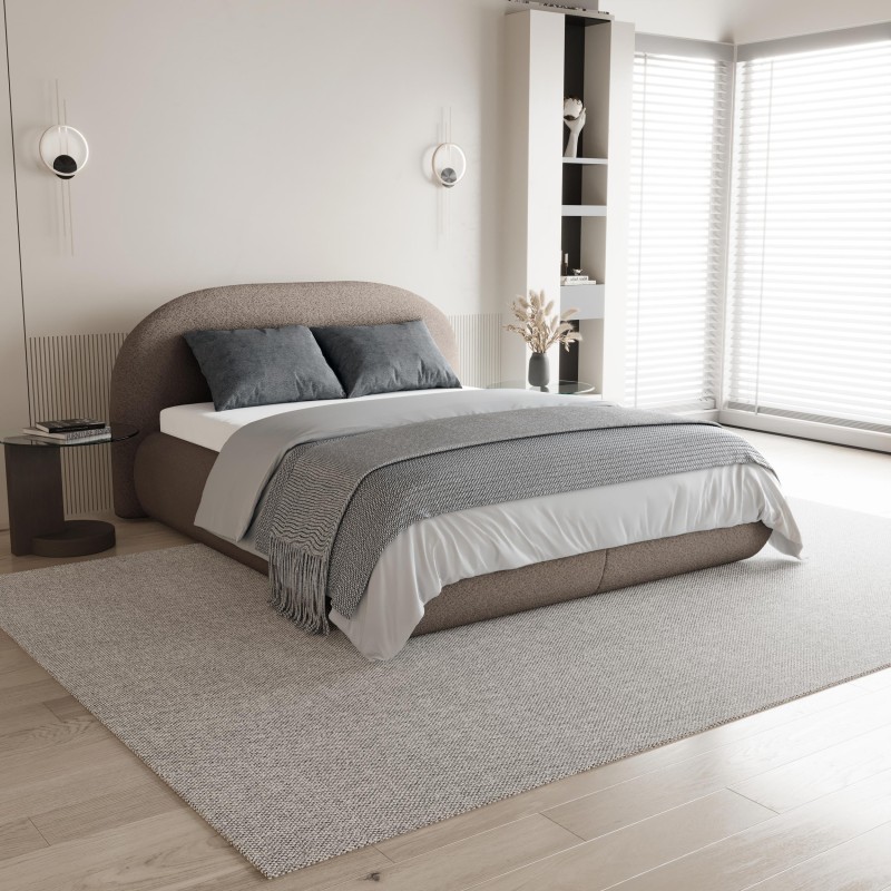 Łóżko MOTTI z pojemnikiem i materacem H2 – nowoczesne łóżko bouclé | BeautySofa24