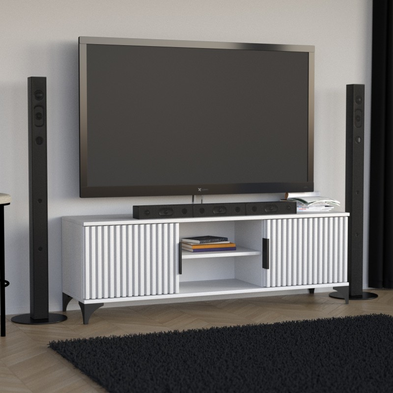 Szafka RTV HOME 2 drzwi z lamelami – nowoczesna, funkcjonalna