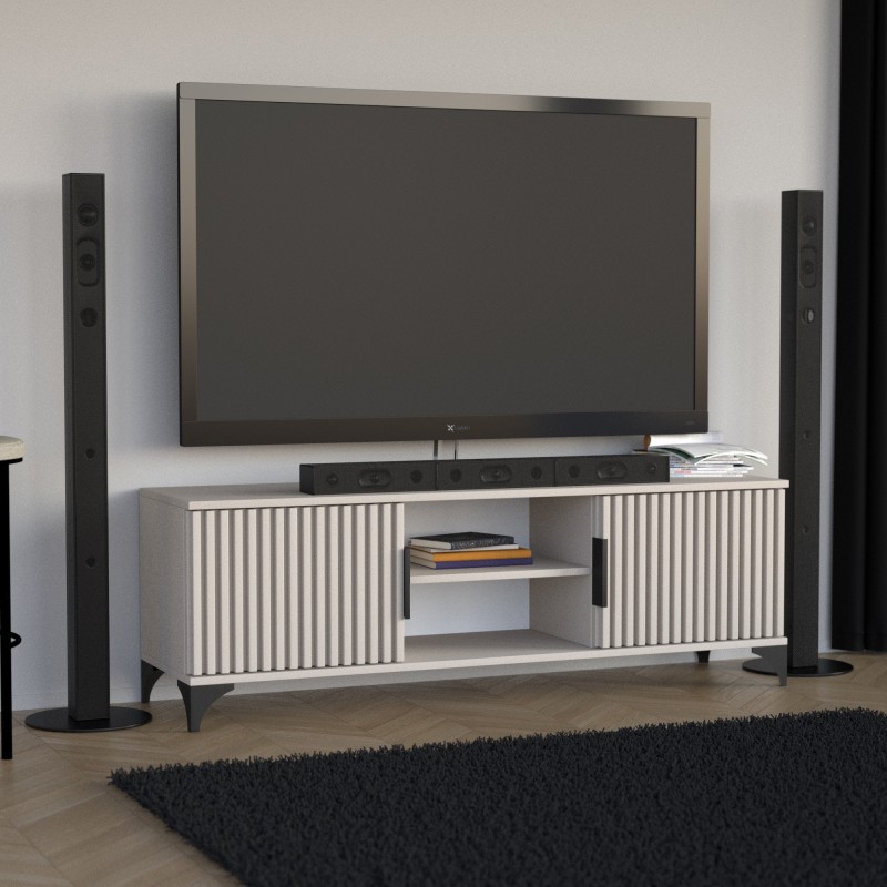 Szafka RTV HOME 2 drzwi z lamelami – nowoczesna, funkcjonalna