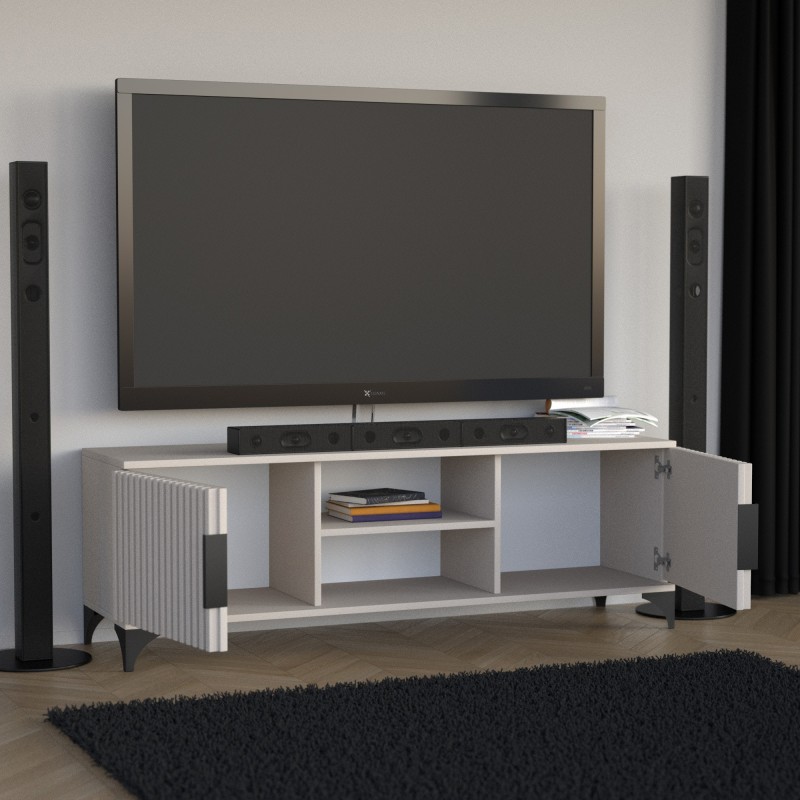 Szafka RTV HOME 2 drzwi z lamelami – nowoczesna, funkcjonalna