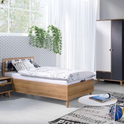 Szafka nocna MORENO 45 cm – 1 szuflada, dąb gold / matowa biel / grafit