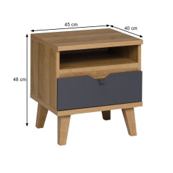 Szafka nocna MORENO 45 cm – 1 szuflada, dąb gold / matowa biel / grafit