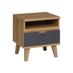Szafka nocna MORENO 45 cm – 1 szuflada, dąb gold / matowa biel / grafit