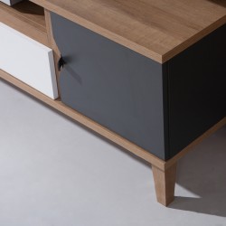 Szafka RTV MORENO 120 cm Dąb Złoty / Biały / Grafit – 1 Drzwi 1 Szuflada