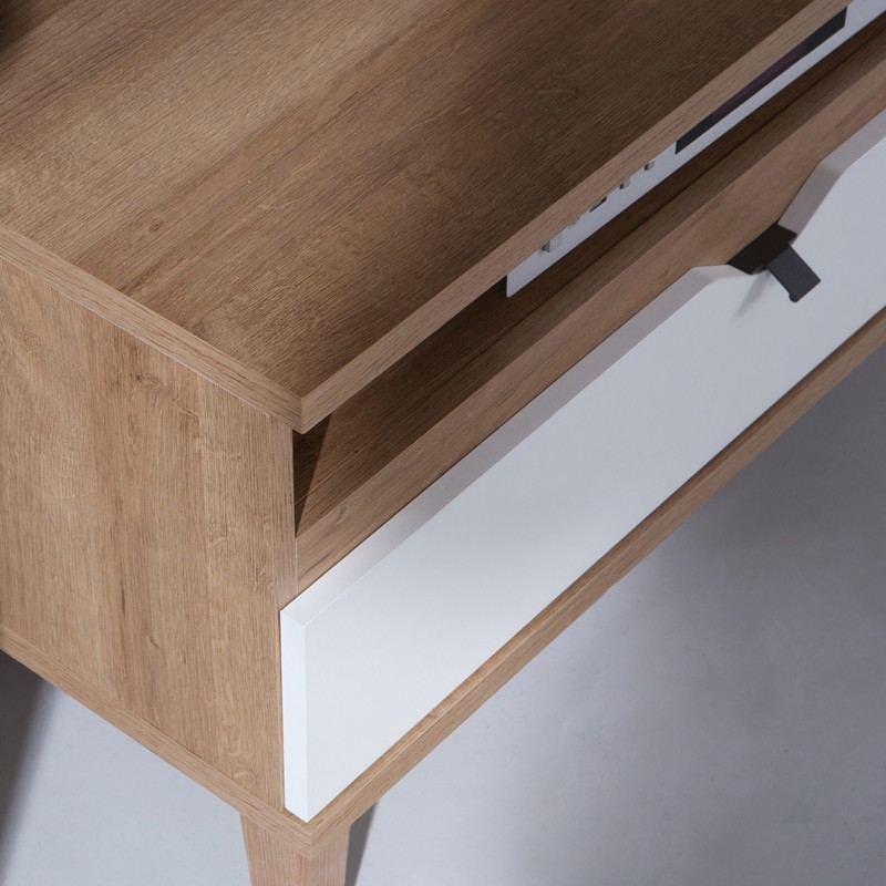 Szafka RTV MORENO 120 cm Dąb Złoty / Biały / Grafit – 1 Drzwi 1 Szuflada