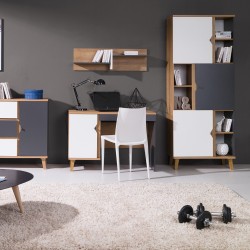 Regał MORENO 80 cm – 3 drzwi, 6 półek | Dąb złoty / biały / grafit