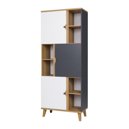 Regał MORENO 80 cm – 3 drzwi, 6 półek | Dąb złoty / biały / grafit