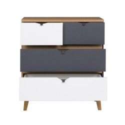 Komoda MORENO 81 cm – 4 szuflady | Dąb złoty / biel / grafit