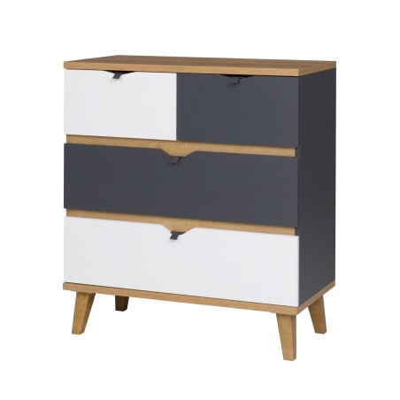 Komoda MORENO 81 cm – 4 szuflady | Dąb złoty / biel / grafit