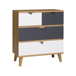 Komoda MORENO 81 cm – 4 szuflady | Dąb złoty / biel / grafit