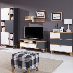 Komoda MORENO 81 cm – 4 szuflady | Dąb złoty / biel / grafit