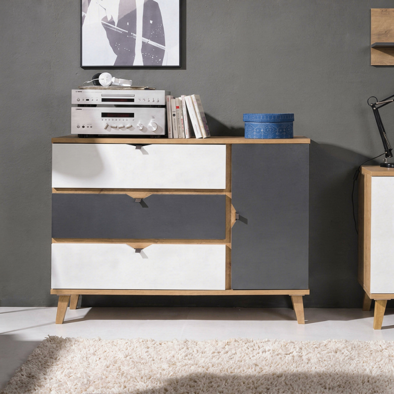 Komoda MORENO 120 cm – 3 szuflady, 1 drzwi