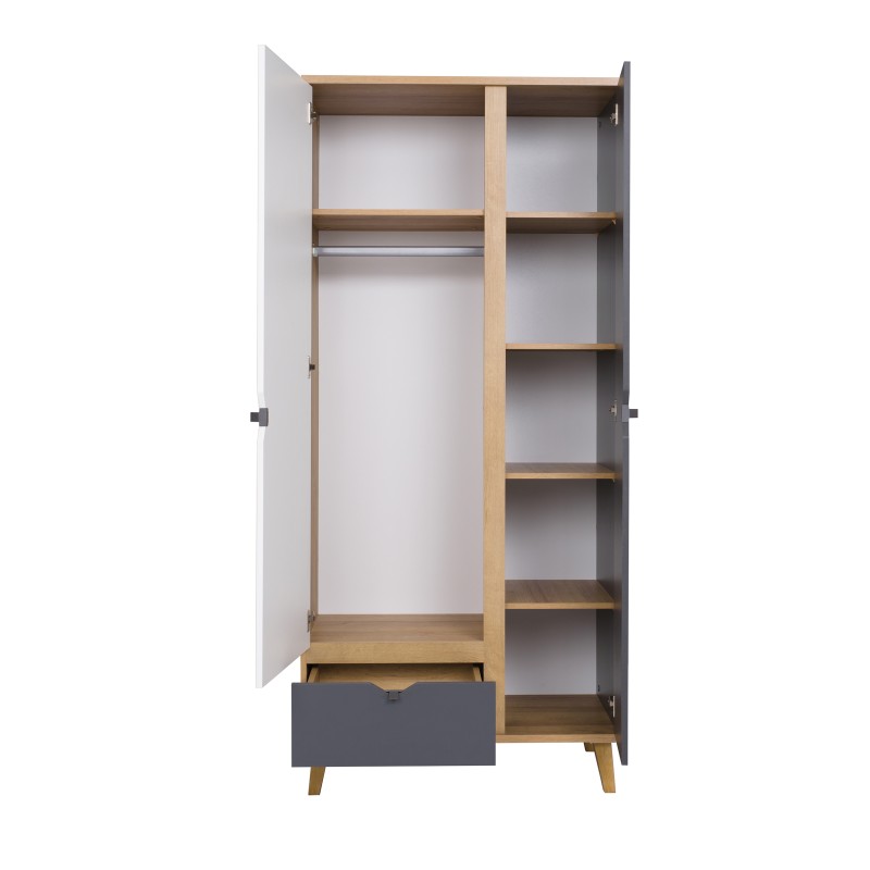 Szafa MORENO 90 cm – 2 drzwi, 1 szuflada, 5 półek