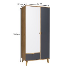 Szafa MORENO 90 cm – 2 drzwi, 1 szuflada, 5 półek