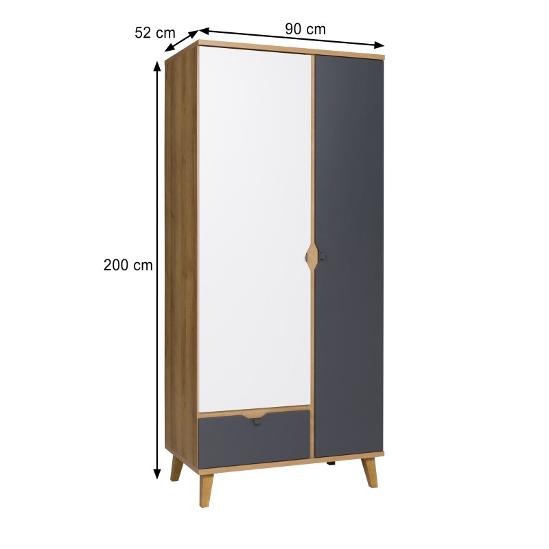 Szafa MORENO 90 cm – 2 drzwi, 1 szuflada, 5 półek
