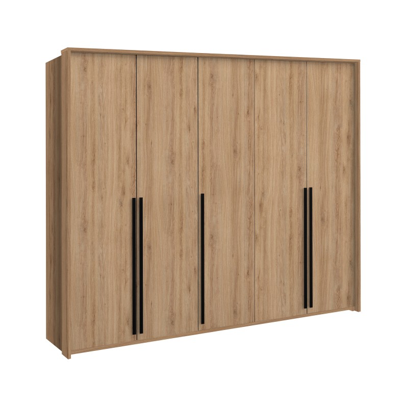 Szafa GIANA 255 cm – 5 drzwi, duża szafa do sypialni z drążkami