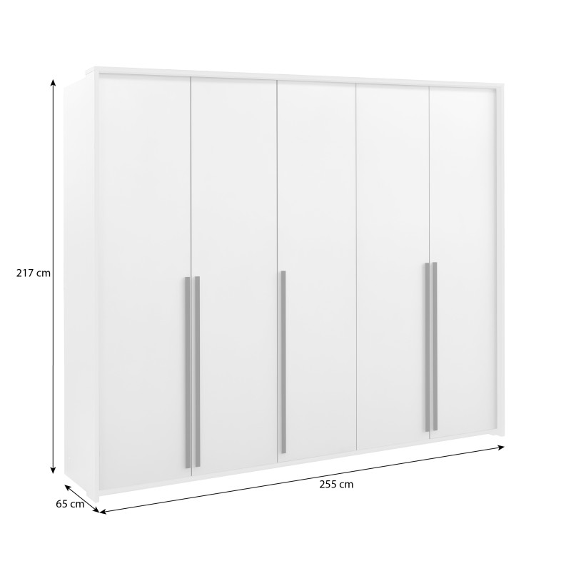 Szafa GIANA 255 cm – 5 drzwi, duża szafa do sypialni z drążkami