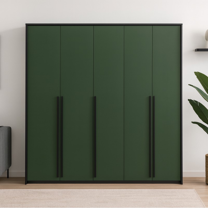 Szafa GIANA 255 cm – 5 drzwi, duża szafa do sypialni z drążkami