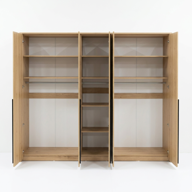 Szafa GIANA 255 cm – 5 drzwi, duża szafa do sypialni z drążkami