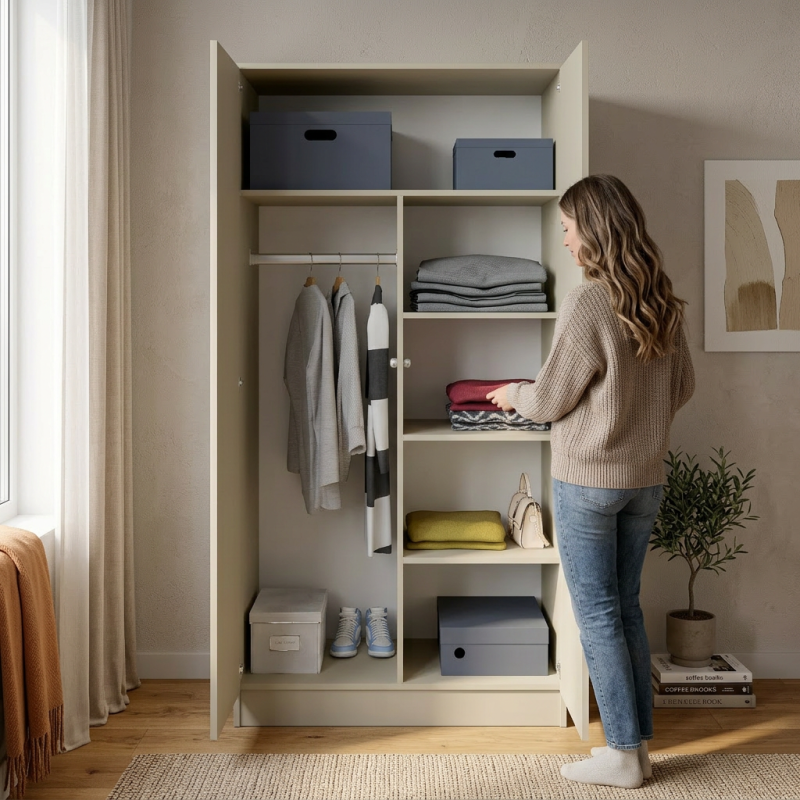 Szafa z drzwiami uchylnymi CLASSIC 90 cm – TIP-ON, drążek i półki