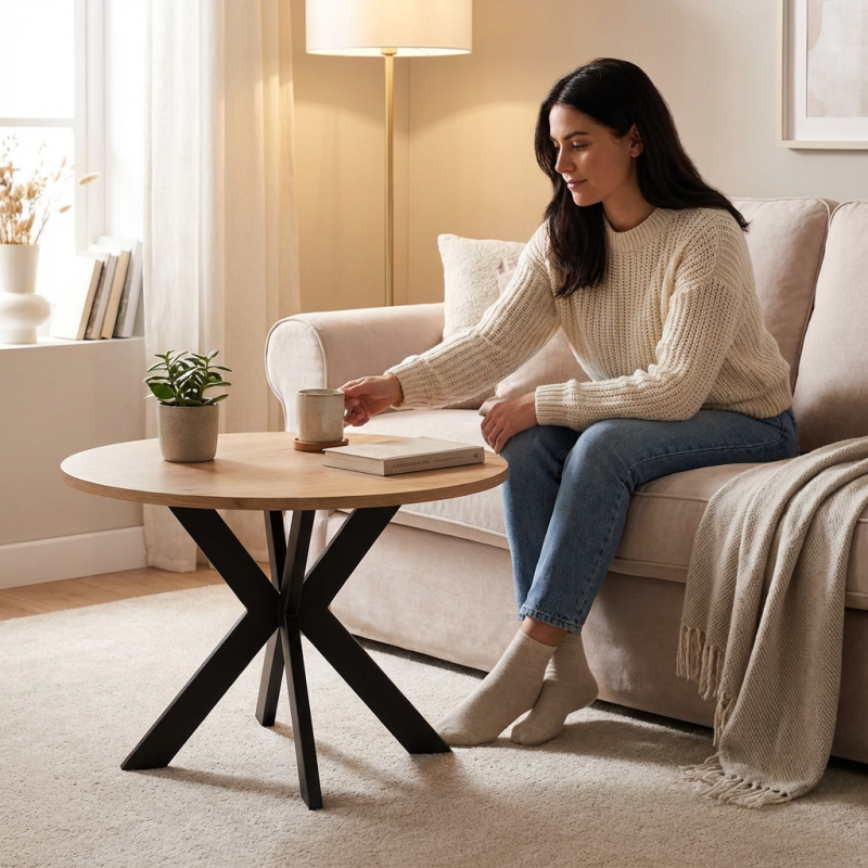 Drewniany Stolik okrągły do salonu DREVICO | BeautySofa24.pl