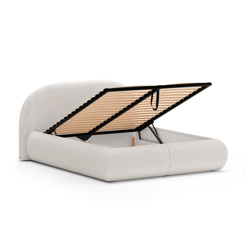 Łóżko MOTTI z pojemnikiem i materacem H2 – nowoczesne łóżko bouclé | BeautySofa24