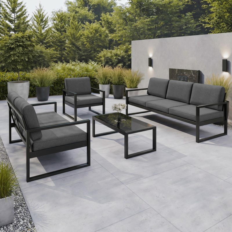 Zestaw mebli ogrodowych STELLA – sofa, fotel, stolik metalowy